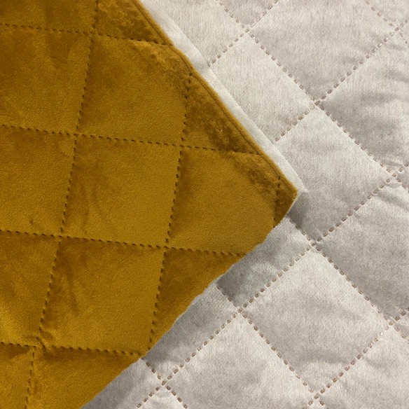 Möbeltyg Quiltad Velour Diamant 5x5 - Senap