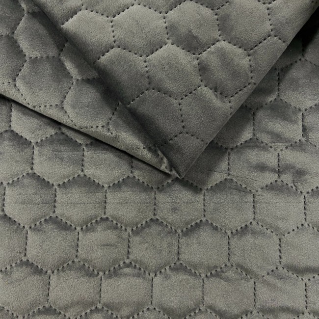 Möbeltyg Quiltad Velour Hexagon - Antracit