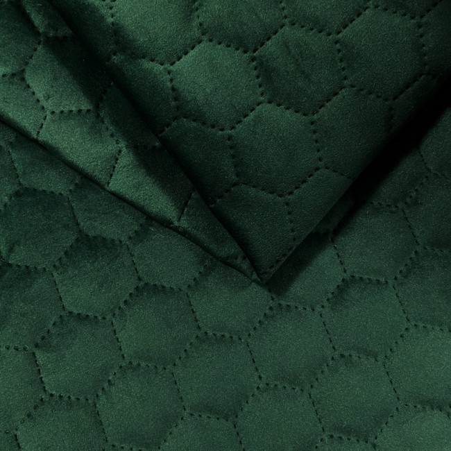 Möbeltyg Quiltad Velour Hexagon - Flaskgrön