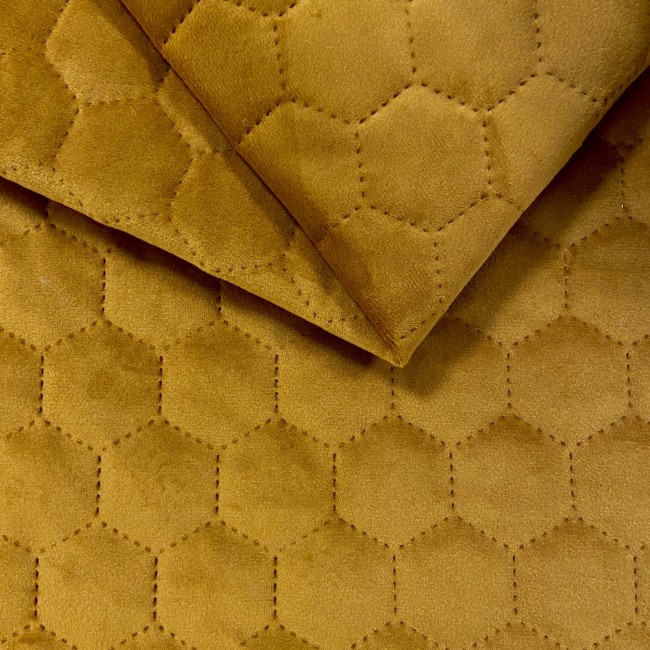 Möbeltyg Quiltad Velour Hexagon - Senap