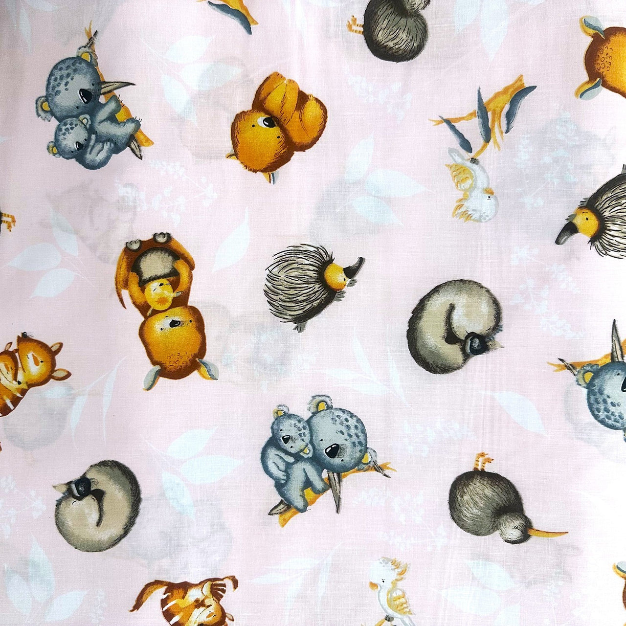 Cotton Fabric - Animals on a pink background