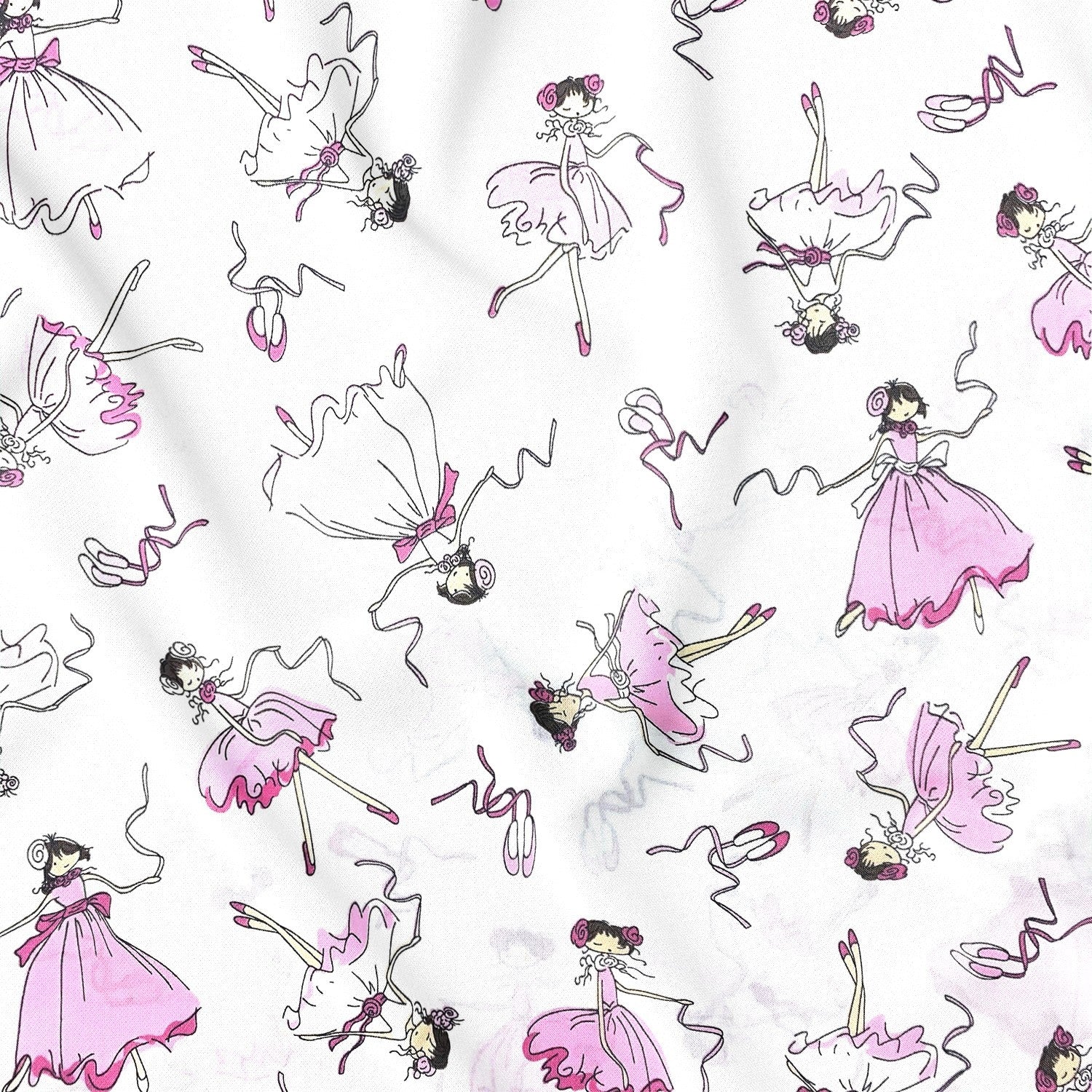 Cotton Fabric - Ballerinas White