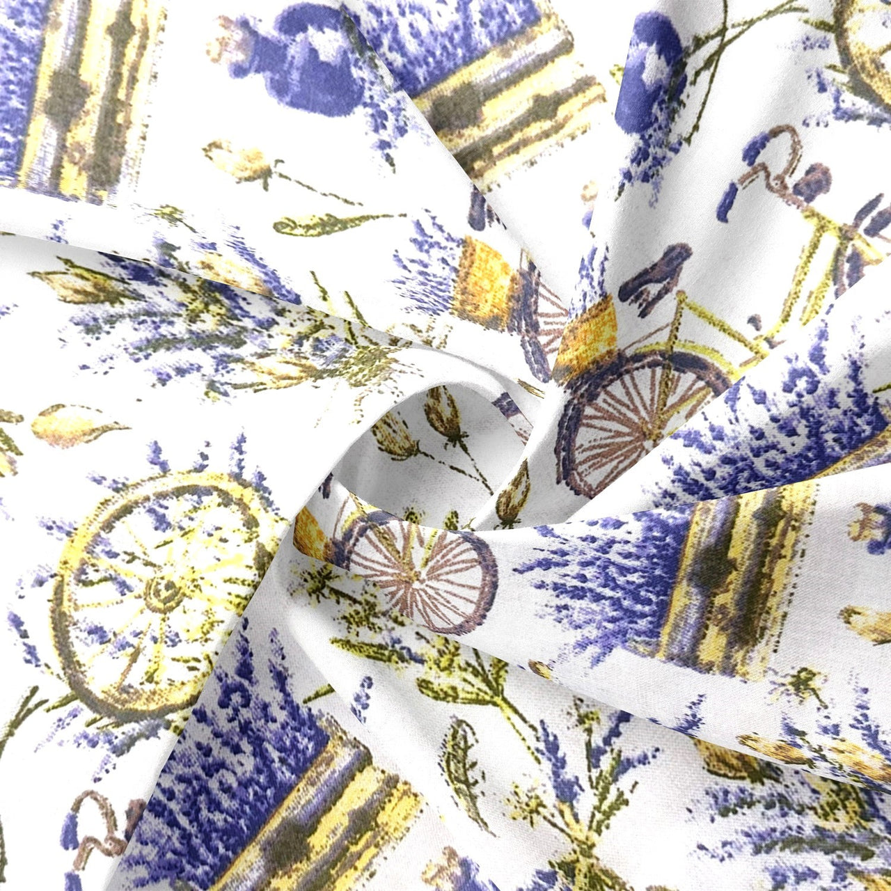Cotton Fabric - Bicycle and lavender