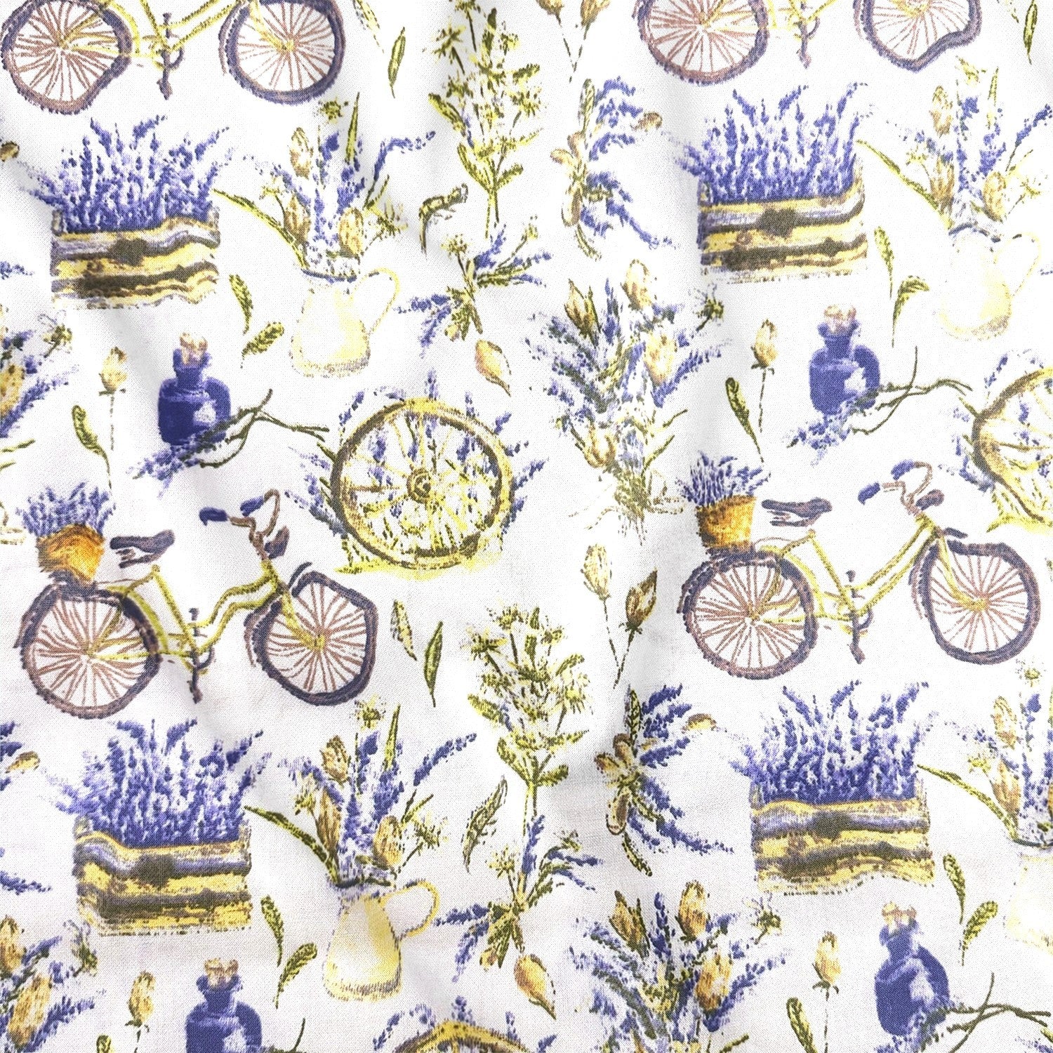 Cotton Fabric - Bicycle and lavender