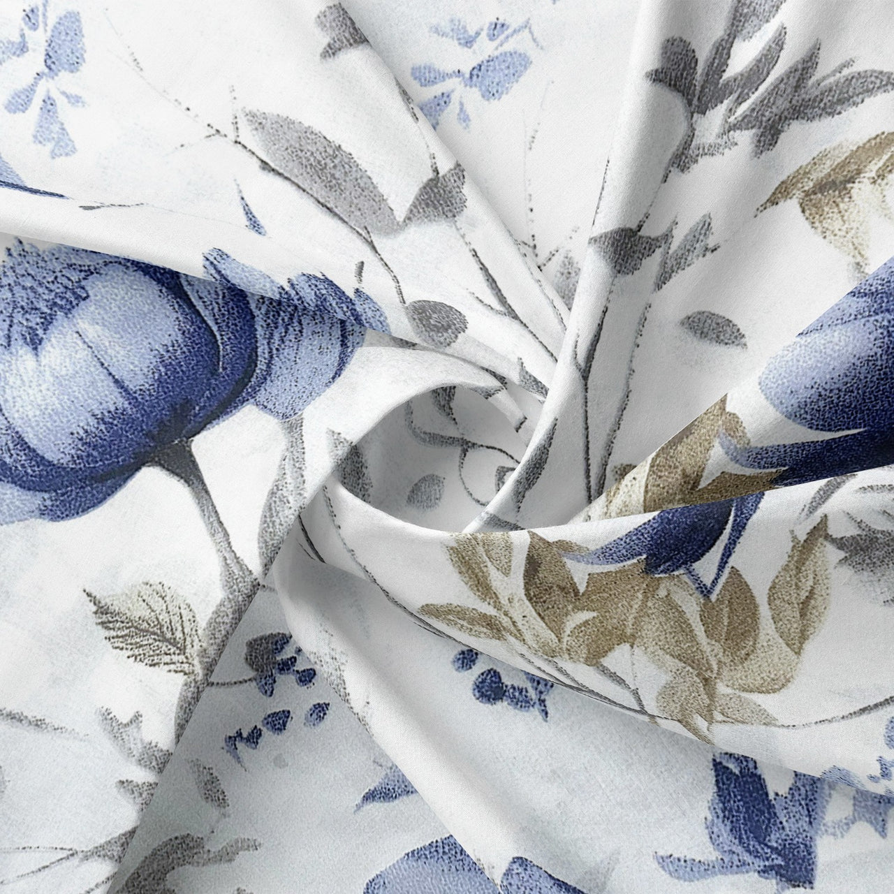 Cotton Fabric - Blue Hibiscus