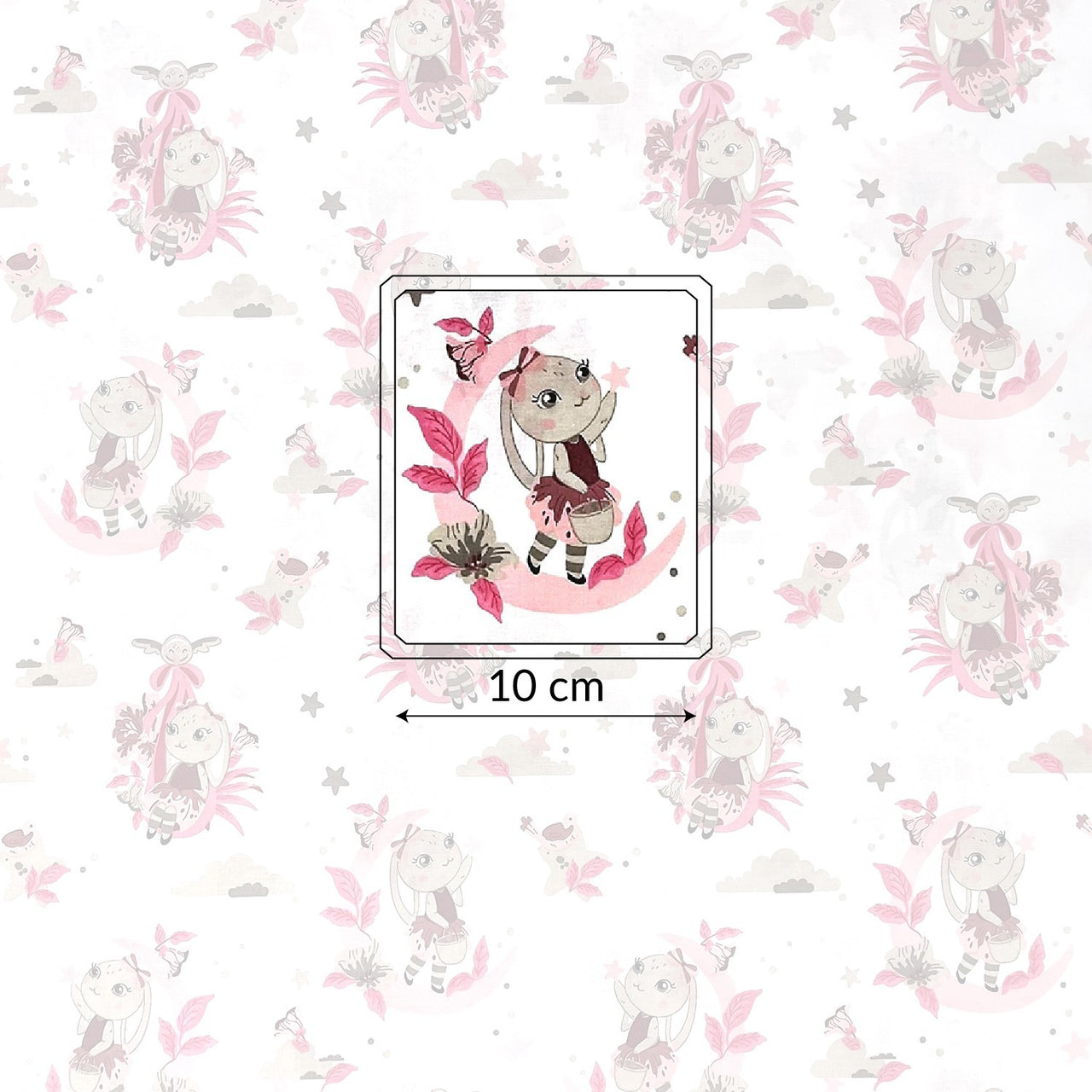 Cotton Fabric - Bunnies and moons, Pink