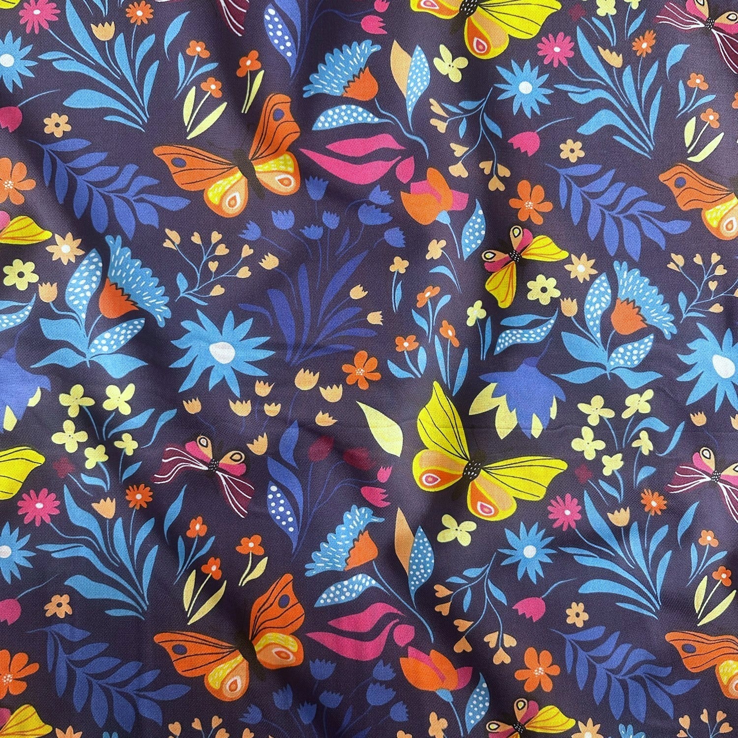 Cotton Fabric - Butterflies Garden Indigo
