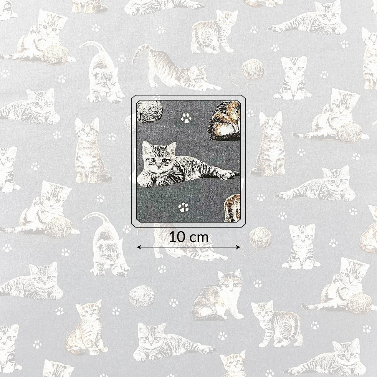 Cotton Fabric - Cats Paws and Yarn on Gray