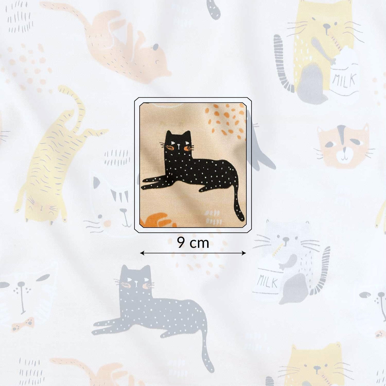 Cotton Fabric - Cats with Milk Beige