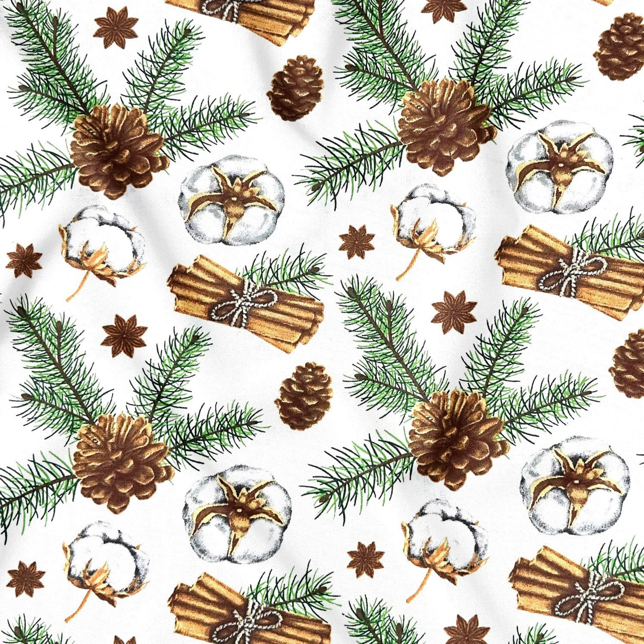 Cotton Fabric - Christmas Decorations, white