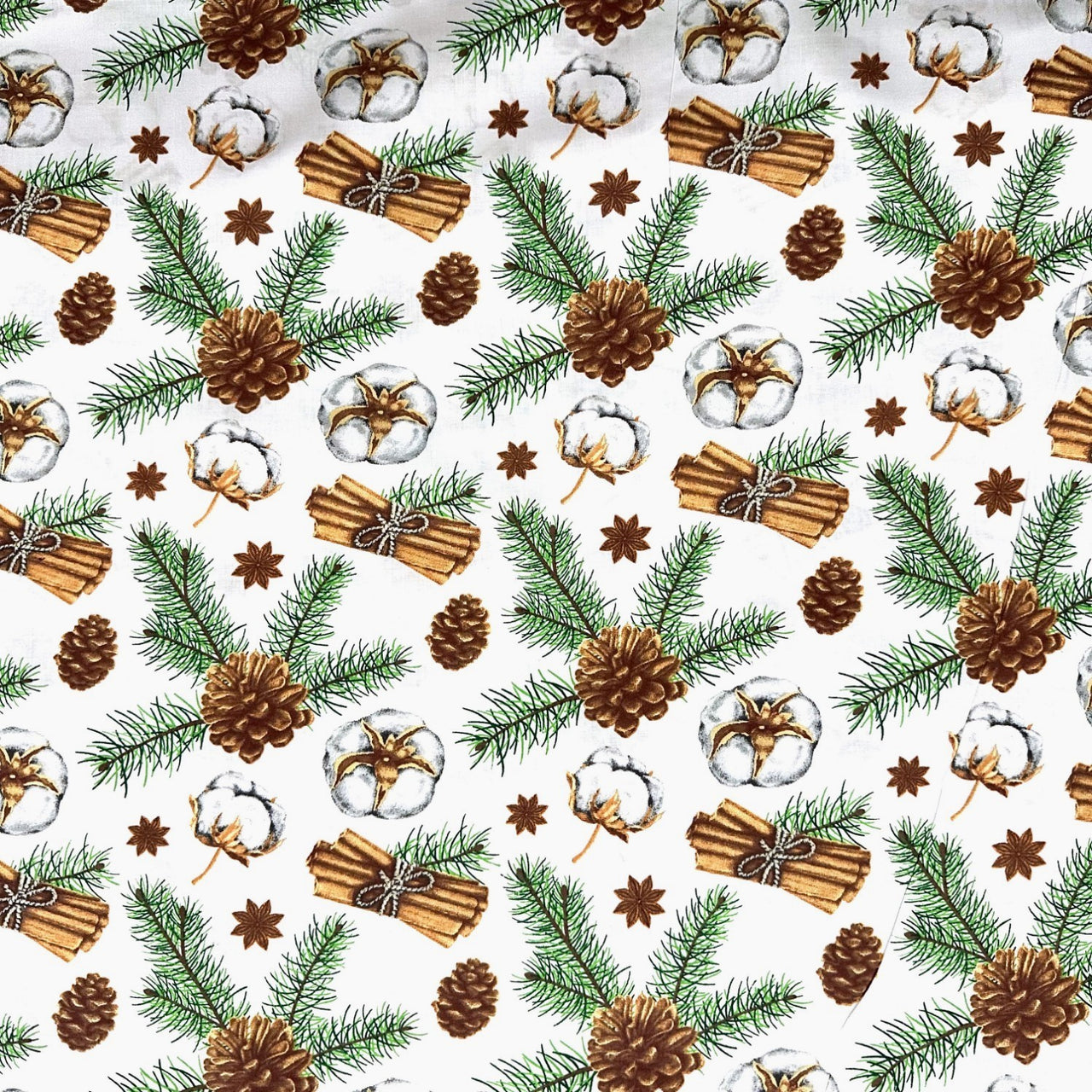 Cotton Fabric - Christmas Decorations, white