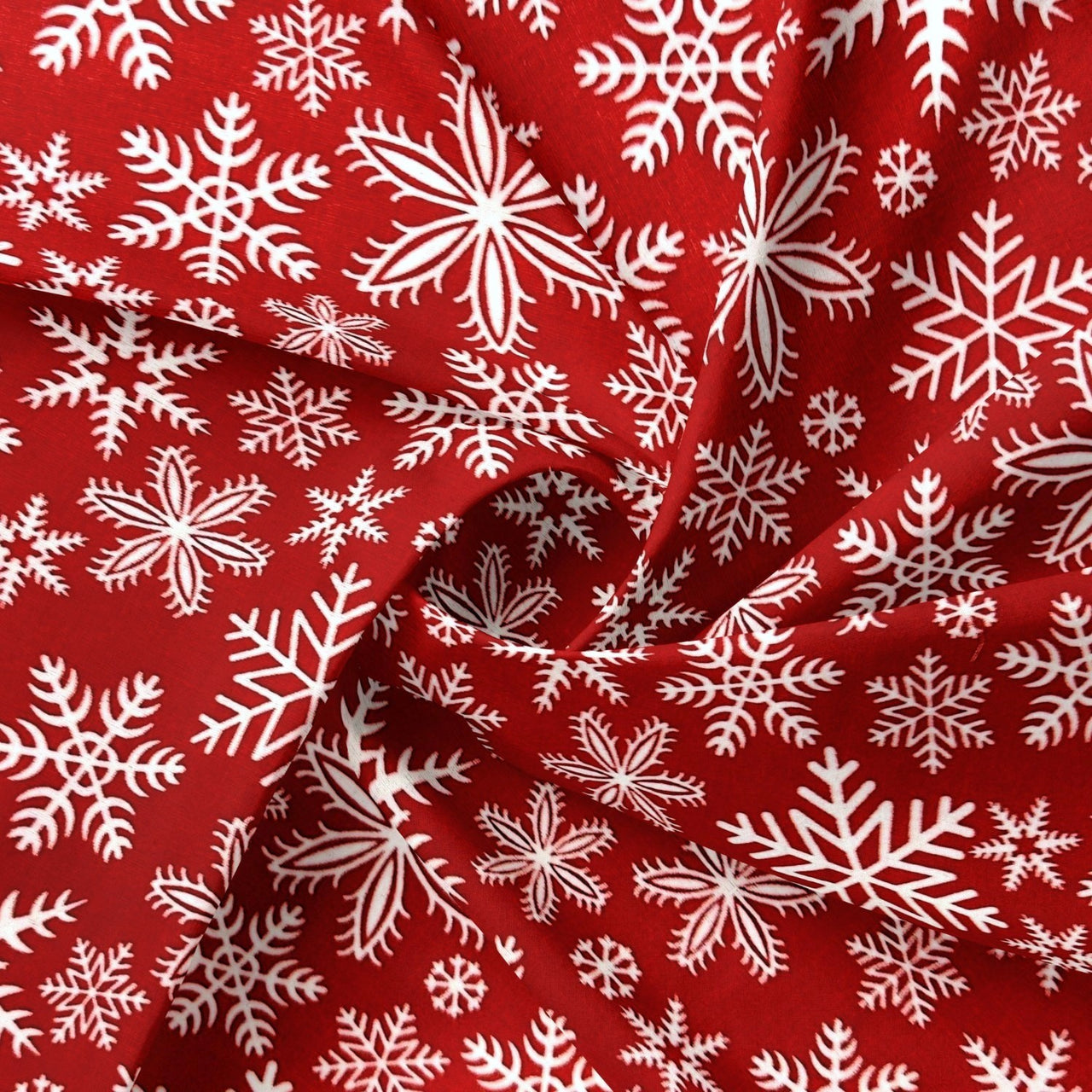 Cotton Fabric - Christmas Snowflakes Red