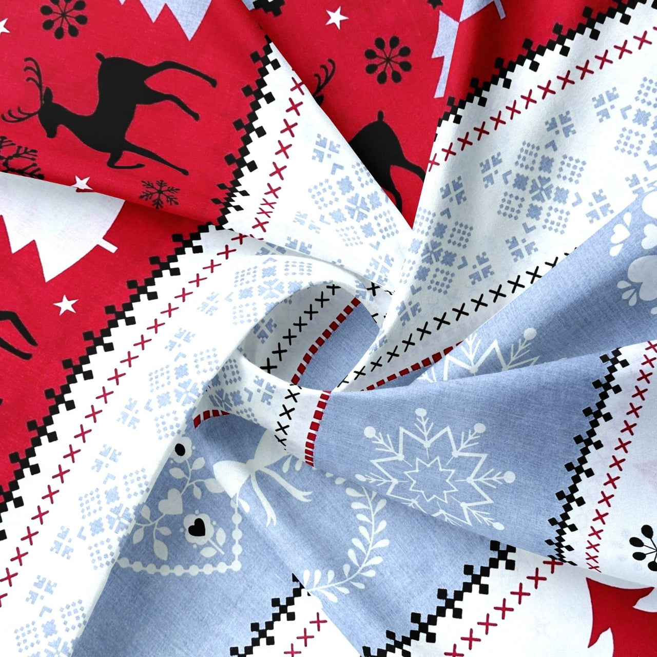 Cotton Fabric - Christmas Sweater Reindeer Red