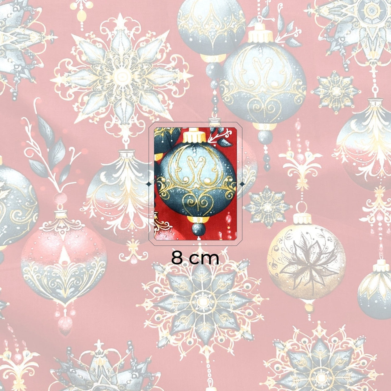 Cotton Fabric - Christmas decorative red baubles