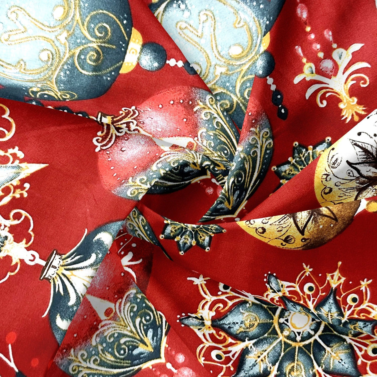 Cotton Fabric - Christmas decorative red baubles