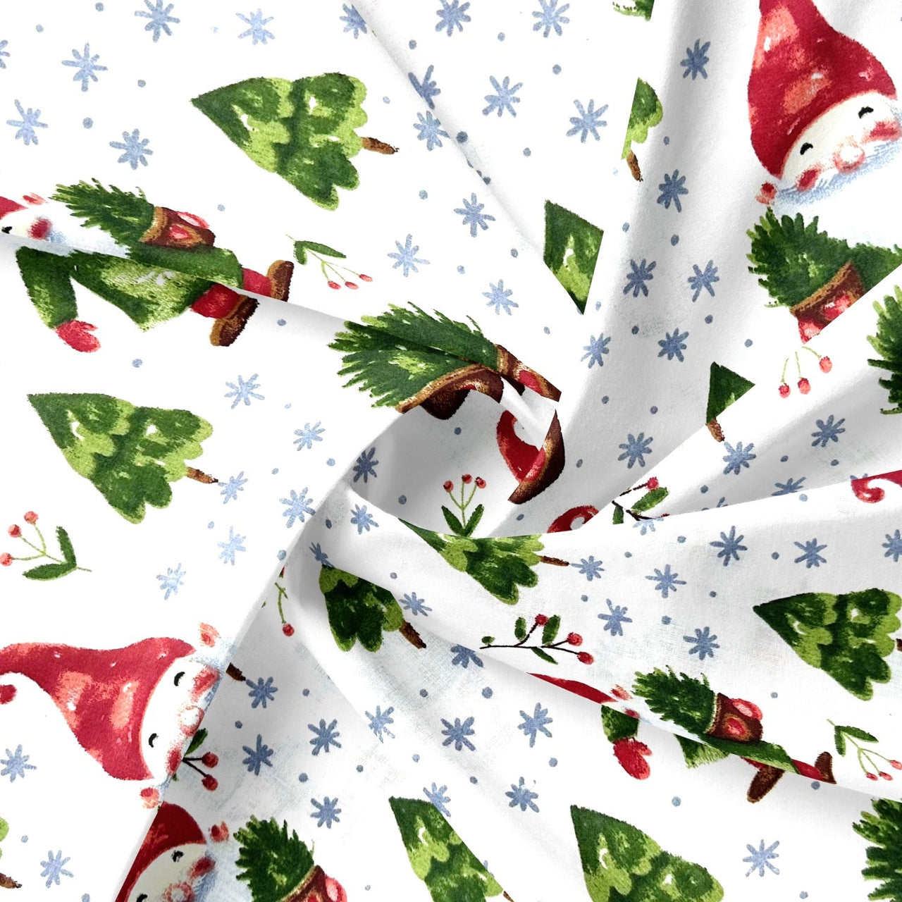 Cotton Fabric - Christmas gnomes and trees II