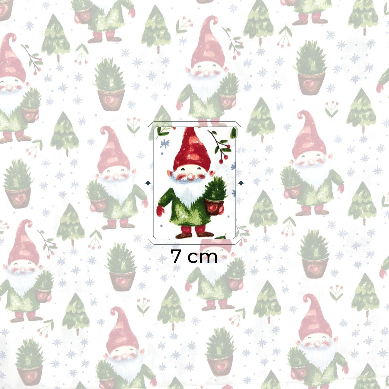 Cotton Fabric - Christmas gnomes and trees II