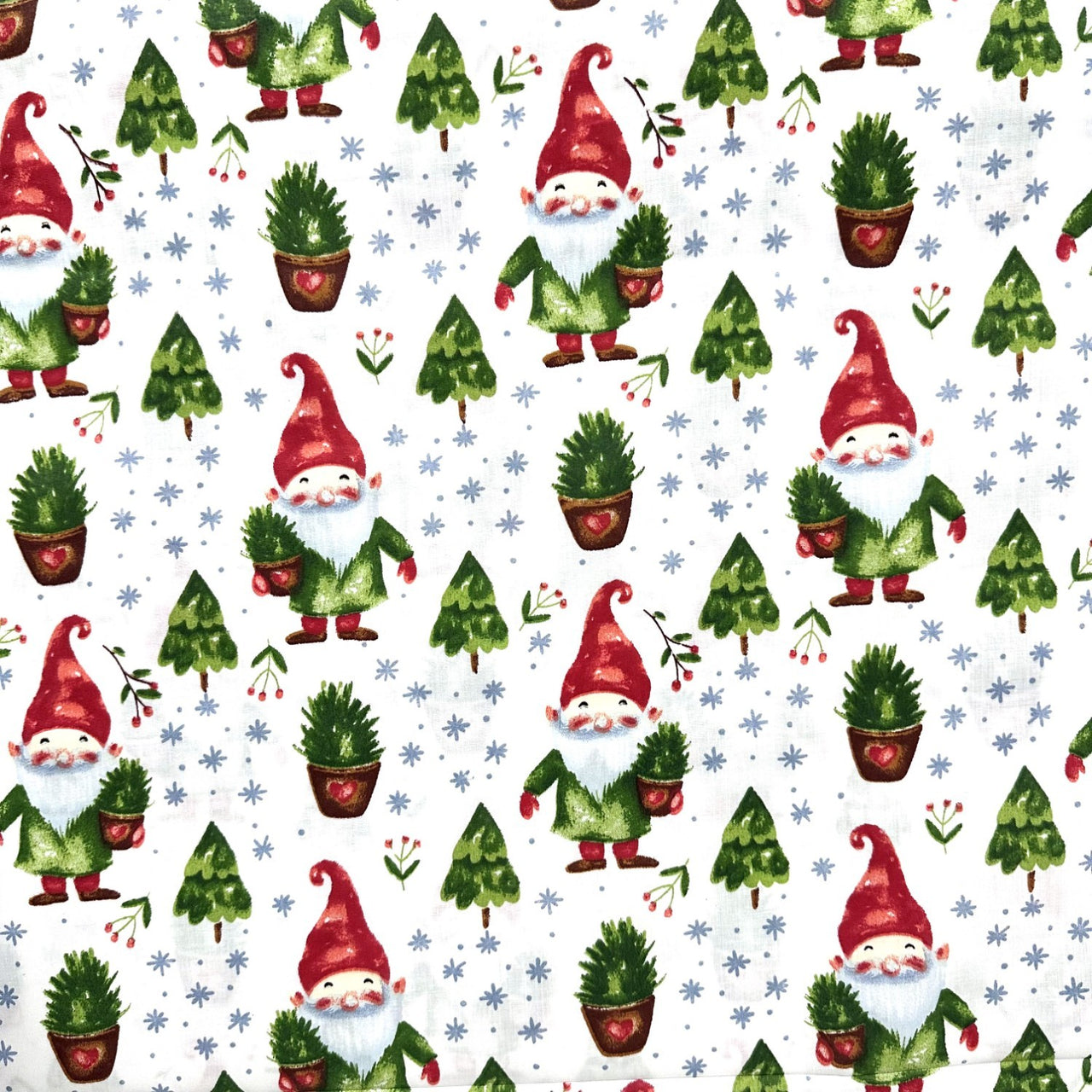 Cotton Fabric - Christmas gnomes and trees II