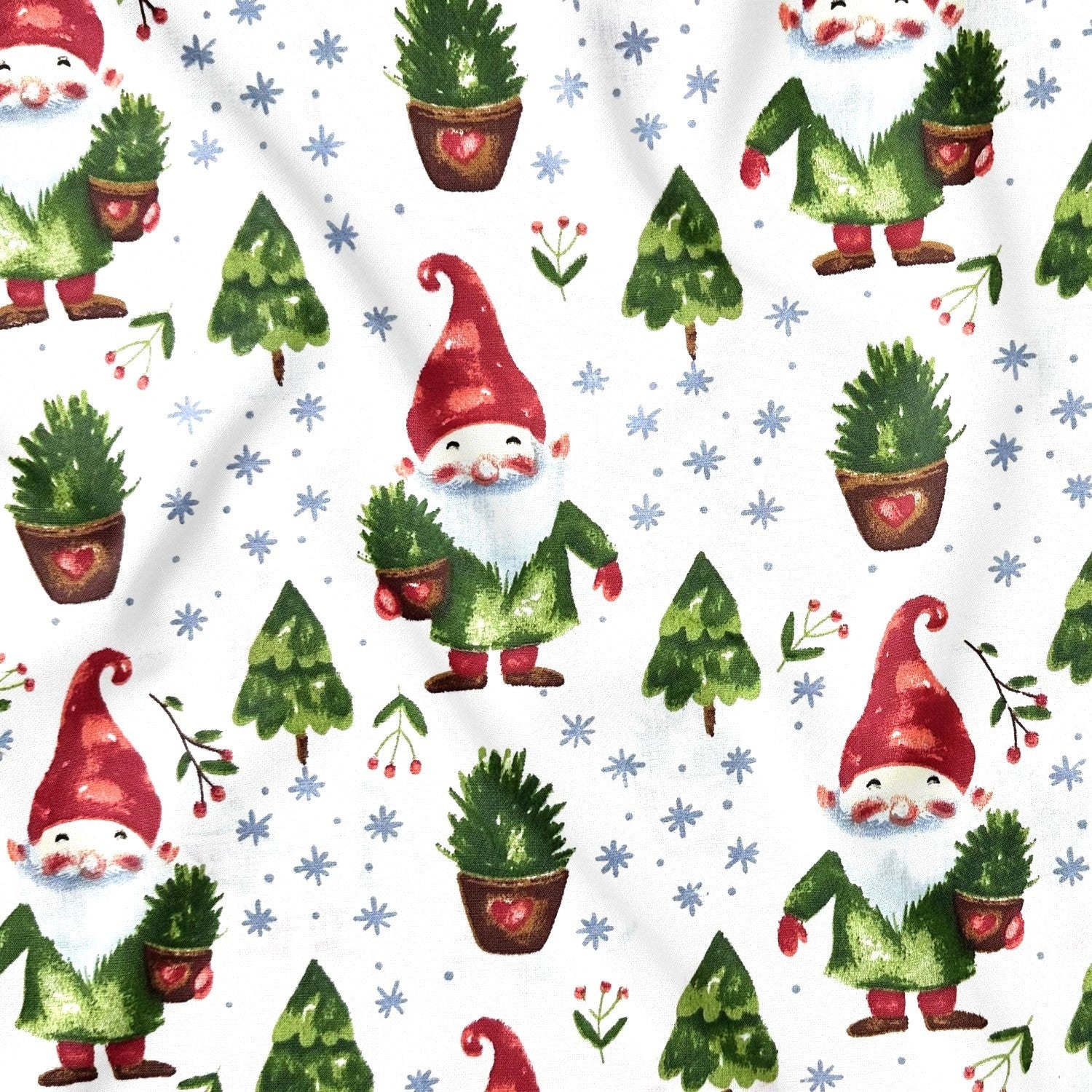 Cotton Fabric - Christmas gnomes and trees II