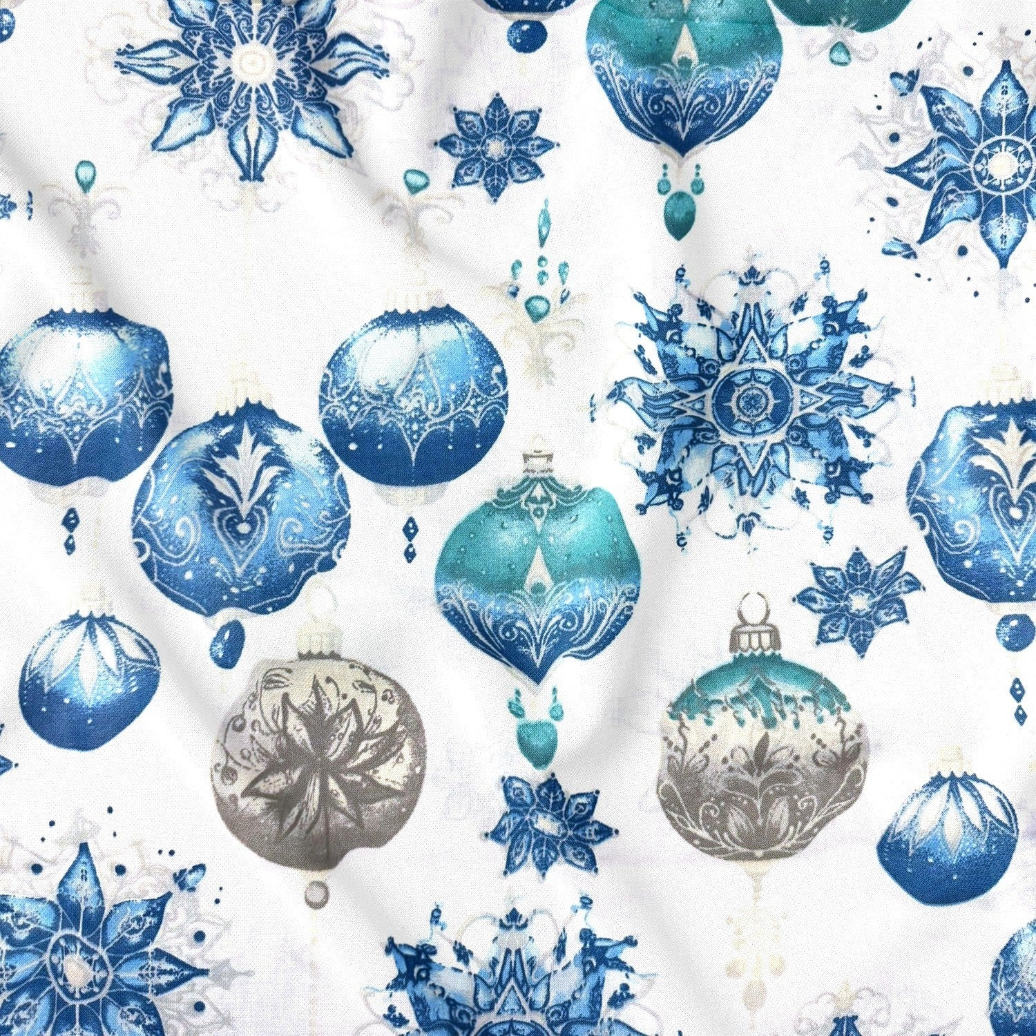 Cotton Fabric - Decorative blue and white ornaments