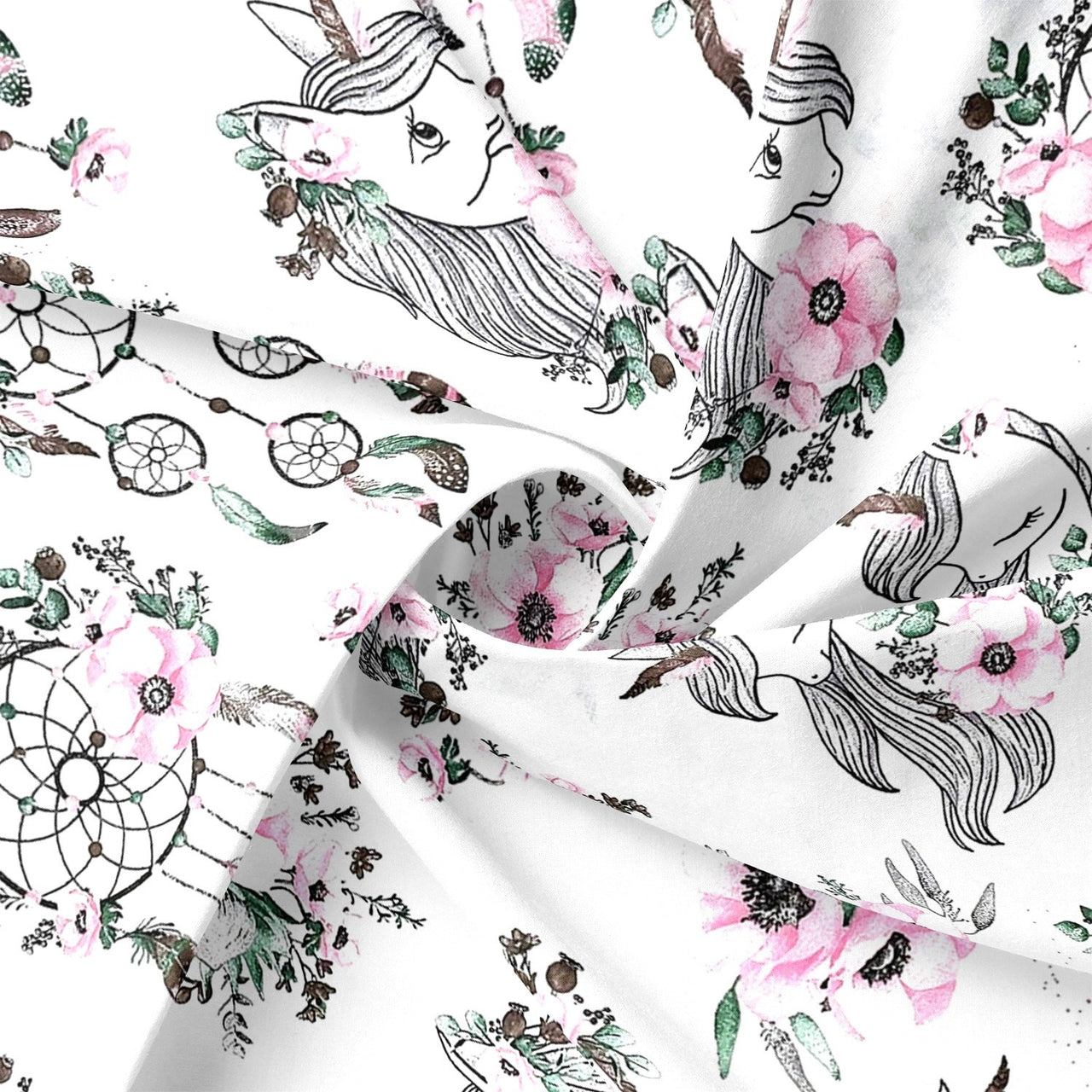 Cotton Fabric - Dream Catchers and Unicorn