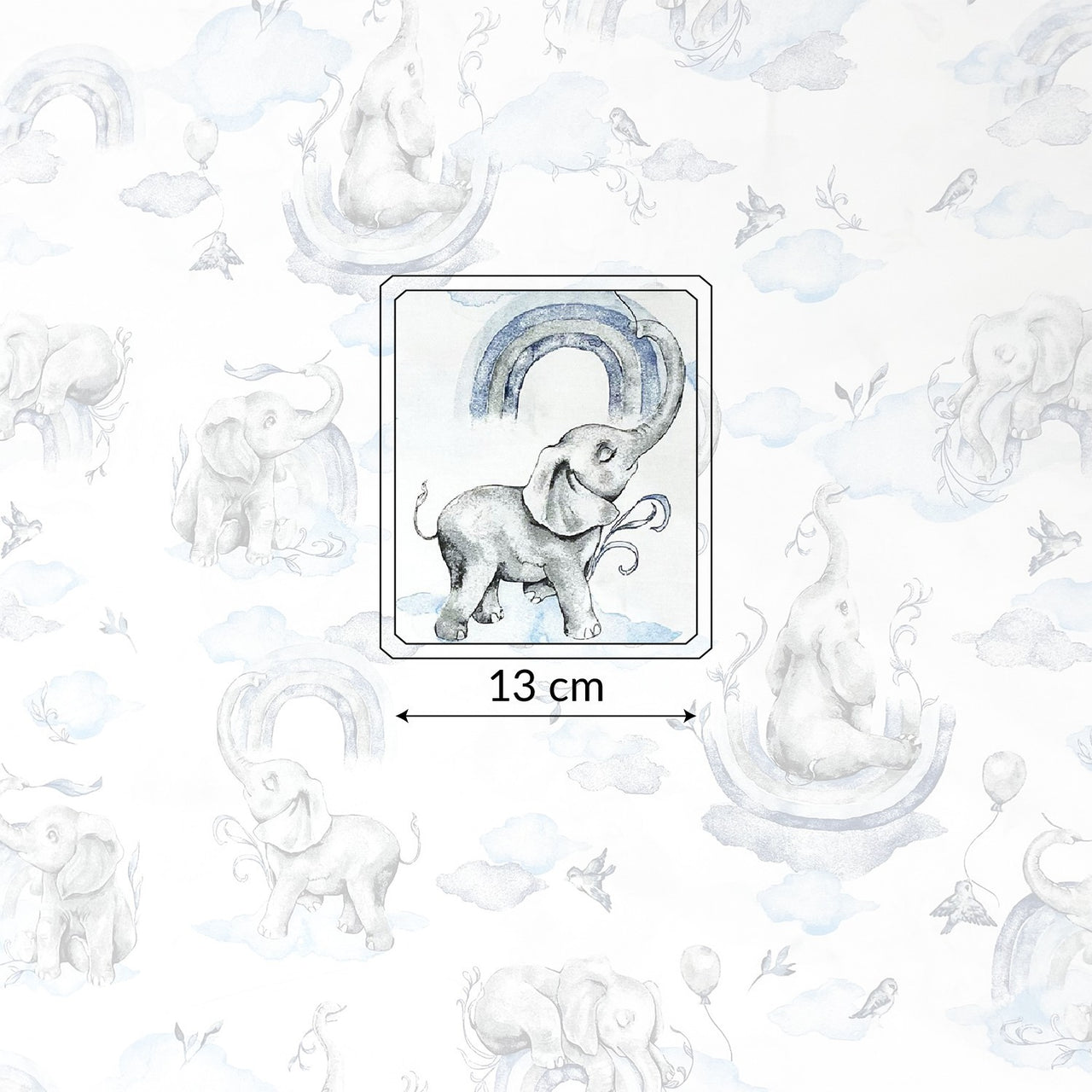 Cotton Fabric - Elephants, Blue