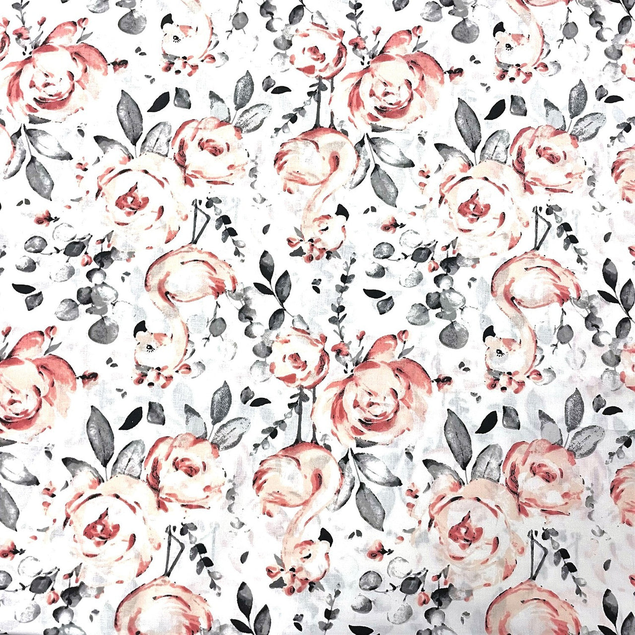Cotton Fabric - Flamingos and Roses