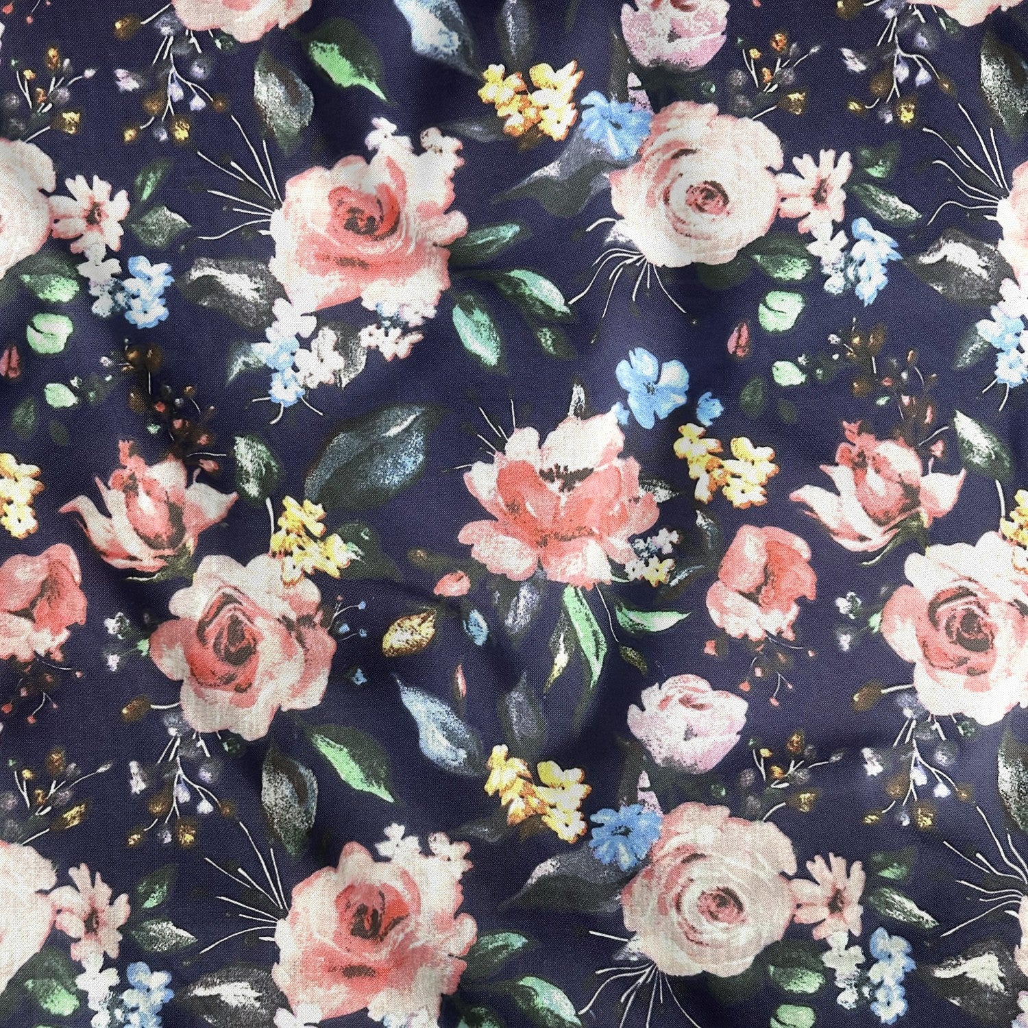 Cotton Fabric - Flowers on Navy
