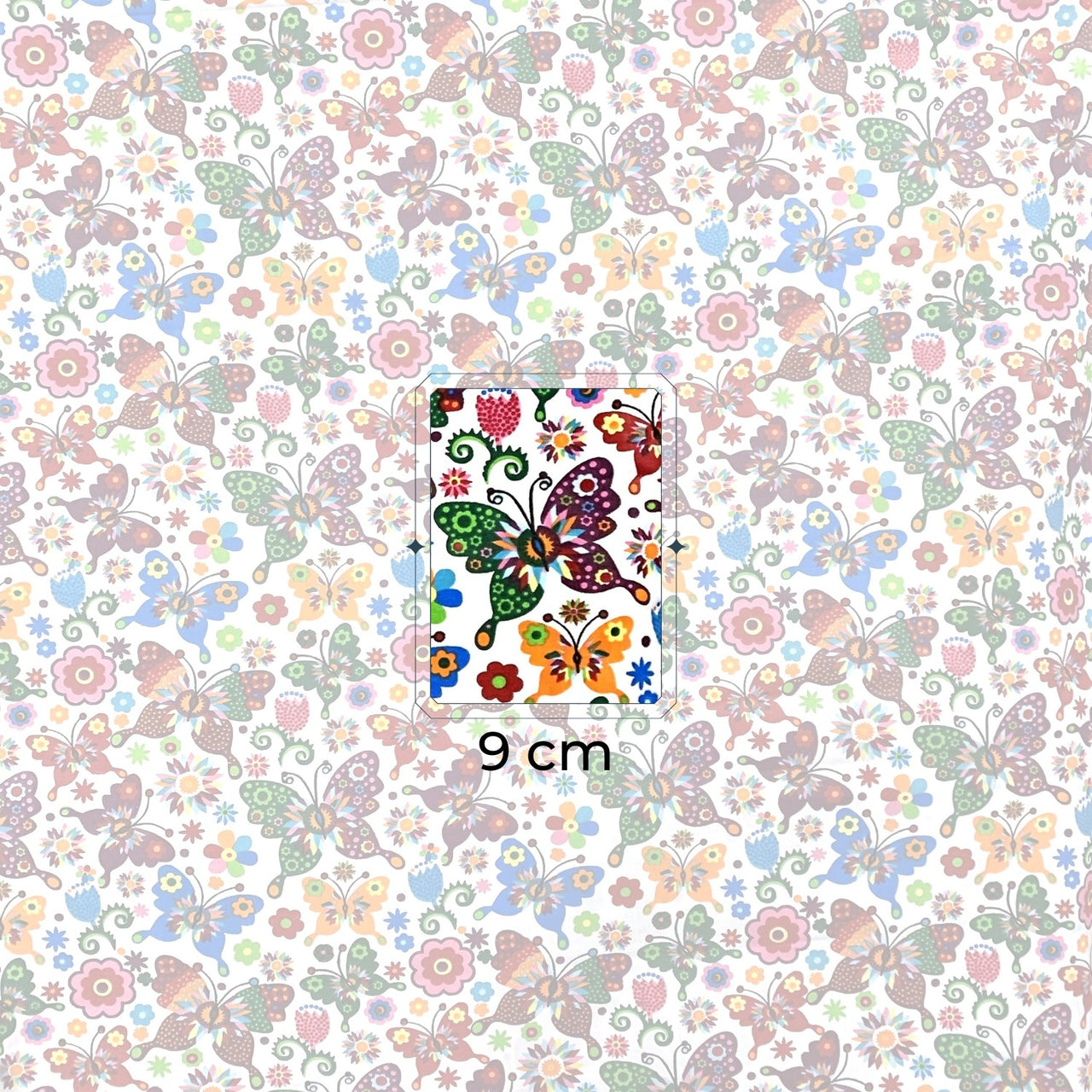 Cotton Fabric - Folk Butterflies White