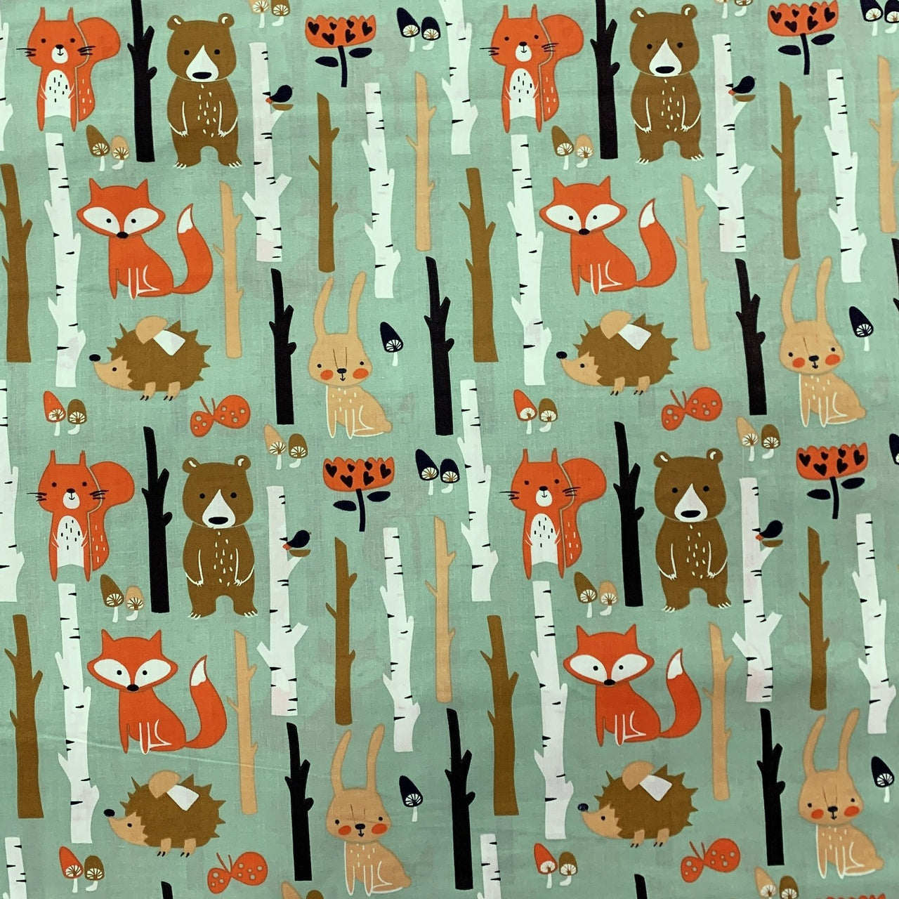 Cotton Fabric - Forest Animals Mint