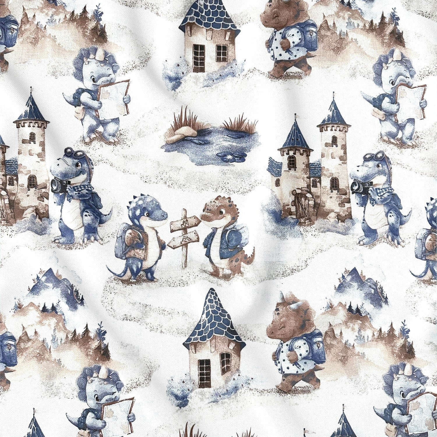 Cotton Fabric - Little Dinos on a Journey
