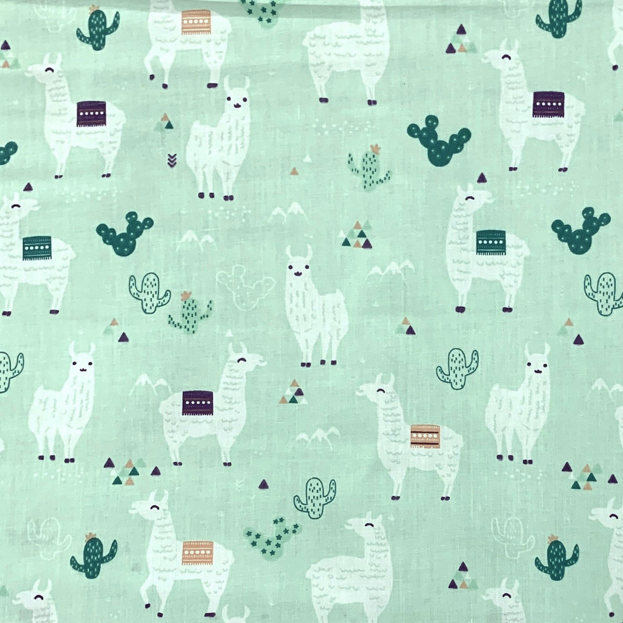 Cotton Fabric - Llama on Mint Background