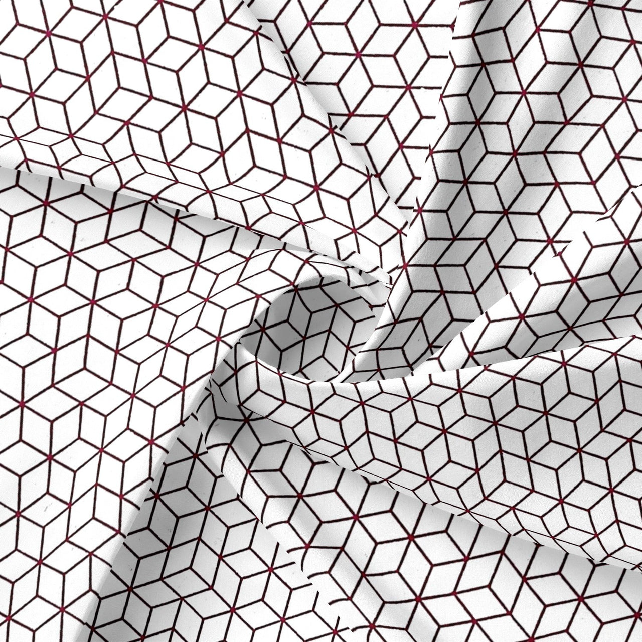 Cotton Fabric - Maroon 3D Cubes