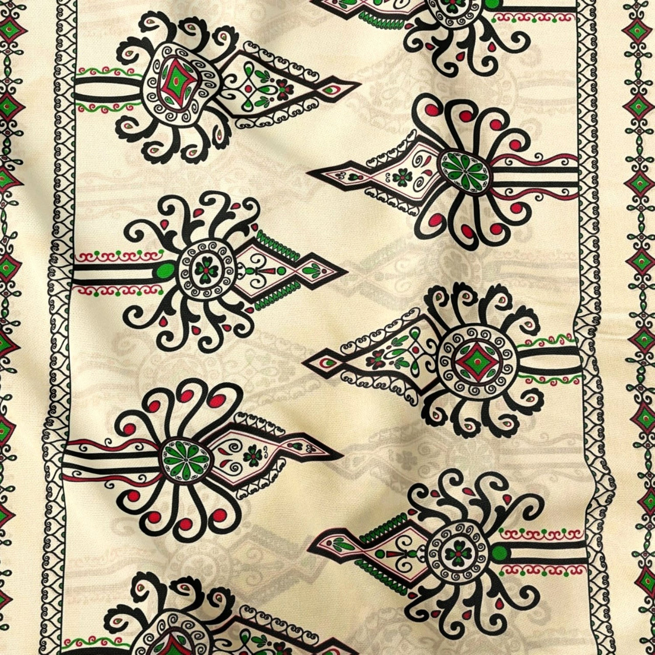Cotton Fabric - Parzenica Highland Folklore Pattern Beige