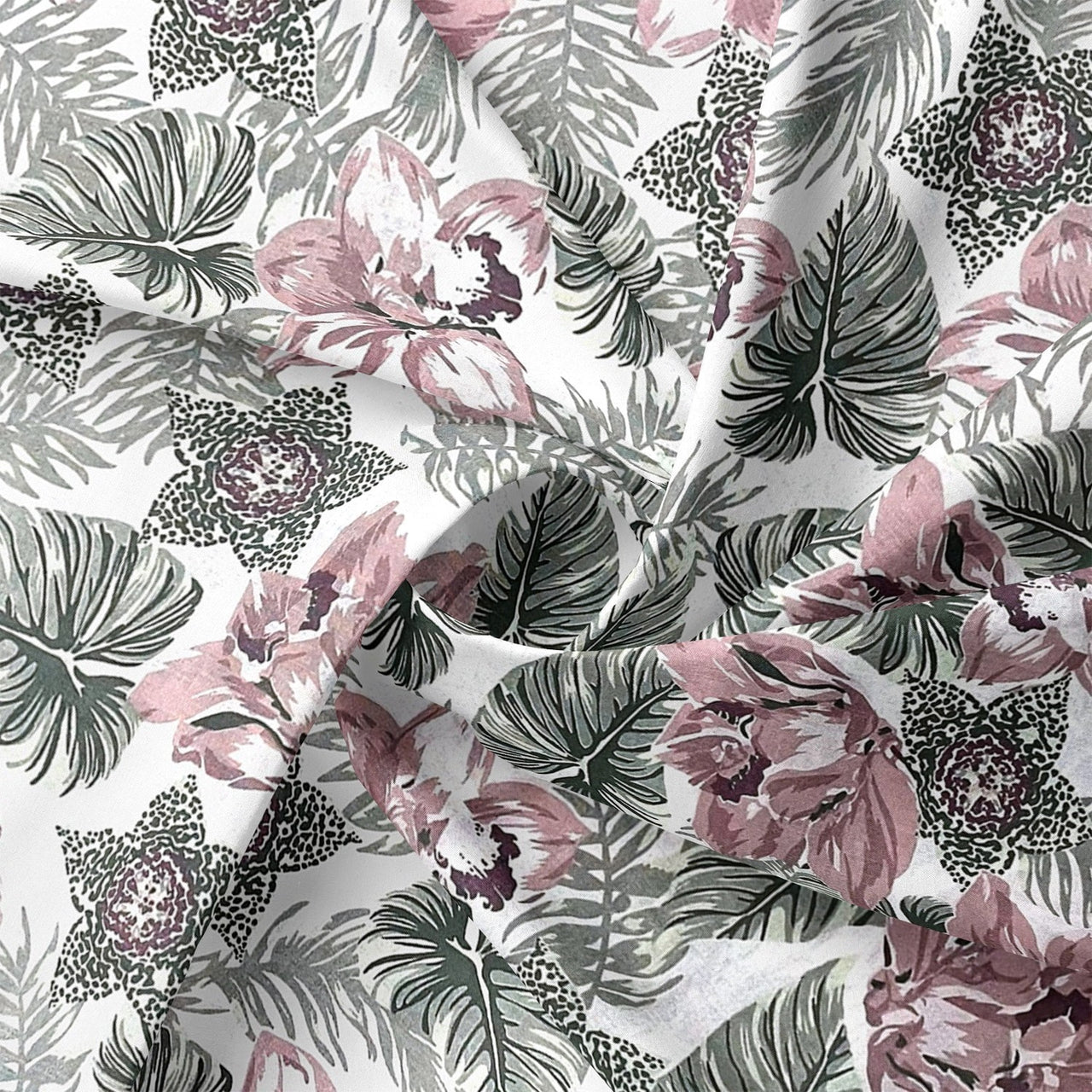 Cotton Fabric - Pink Clematis Flower