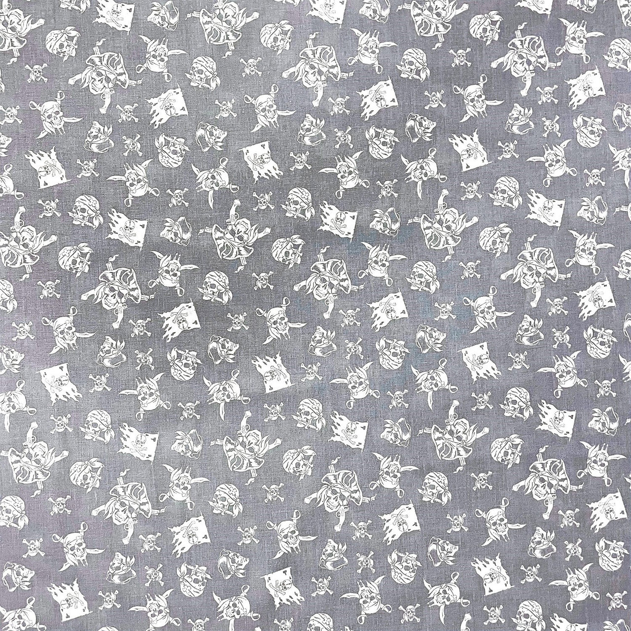 Cotton Fabric - Pirate Skulls on Grey