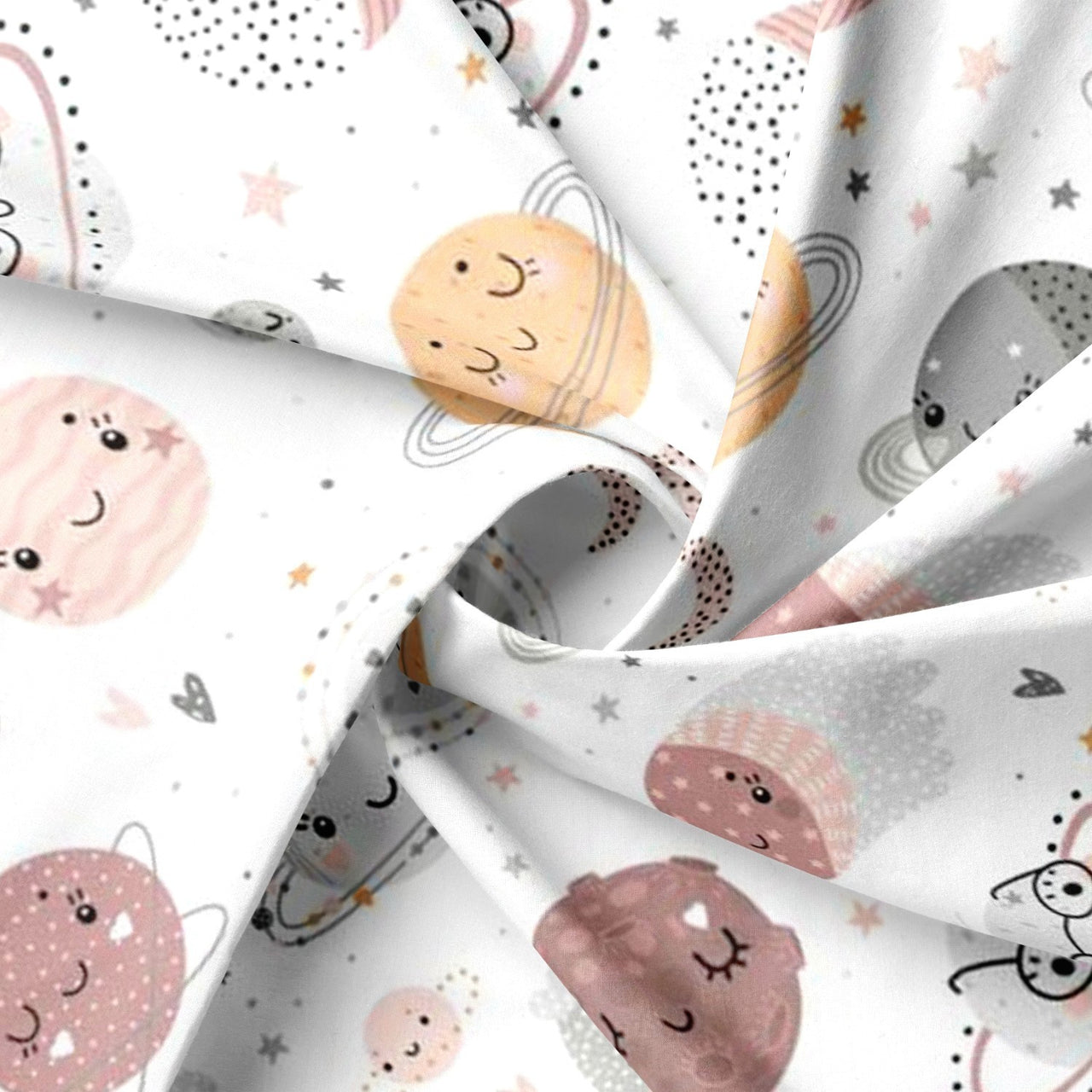 Cotton Fabric - Planets, Pink