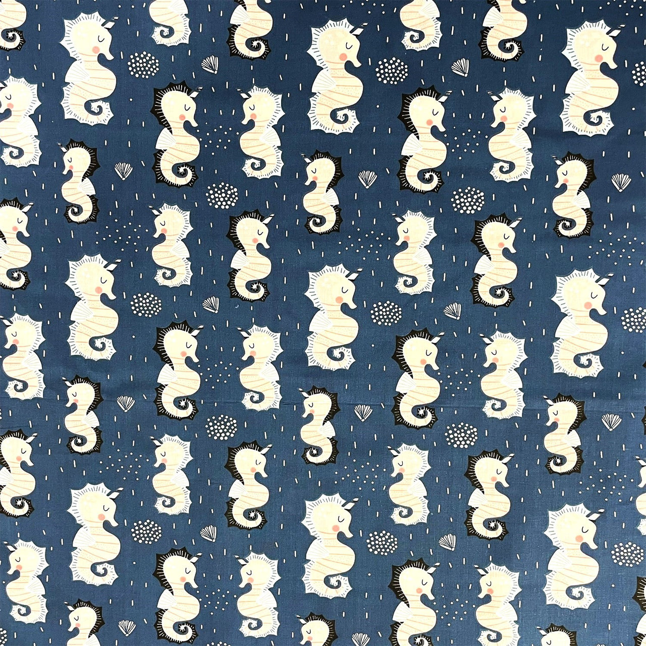 Cotton Fabric - Seahorse, navy blue