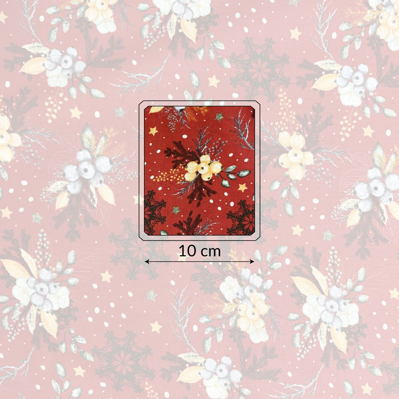 Cotton Fabric - Winter composition on red background