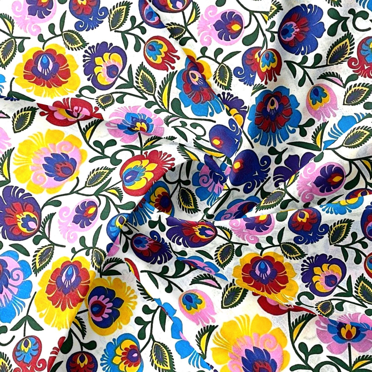 Cotton Fabric - Łowicz Folklore Pattern White