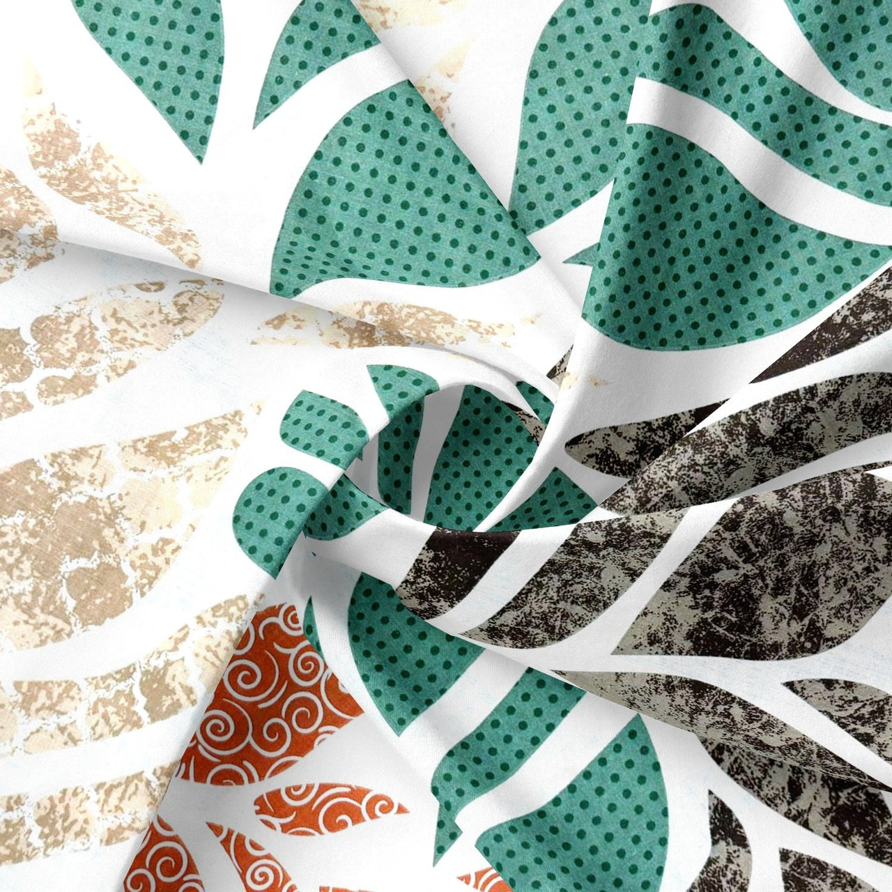 Cotton Fabric - Colorful summer leaves on white - PINaPIN
