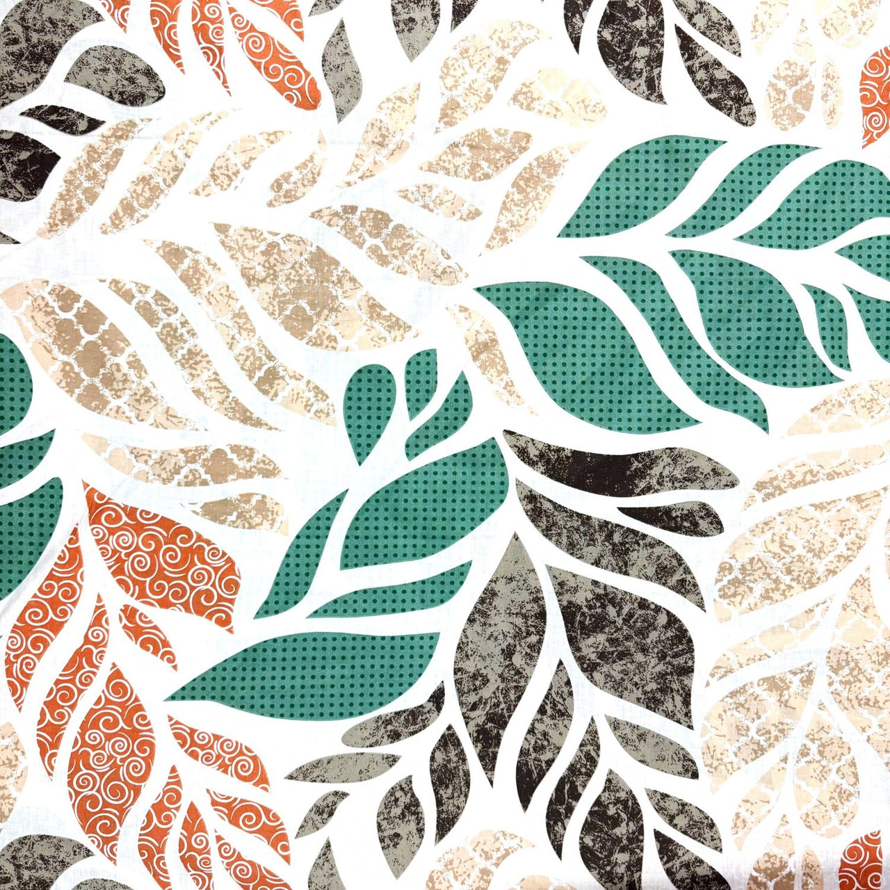 Cotton Fabric - Colorful summer leaves on white - PINaPIN